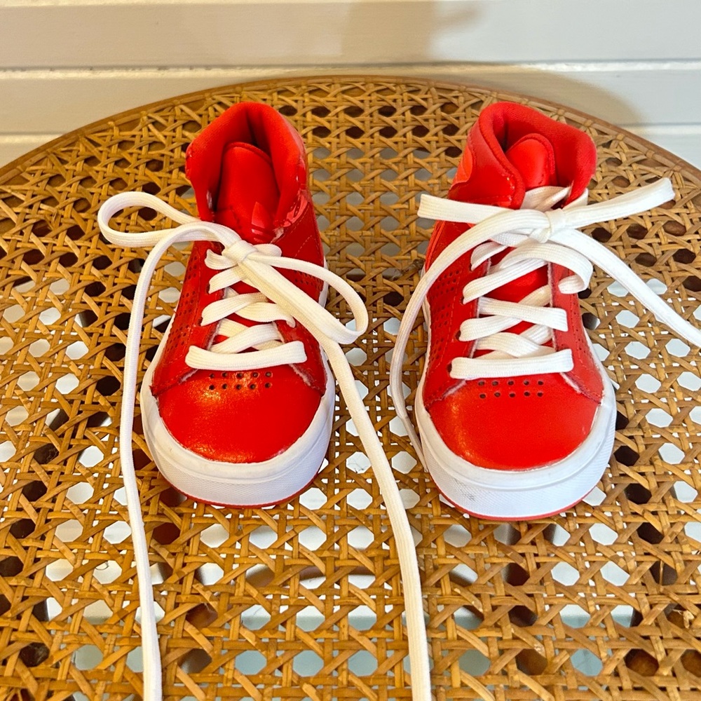 Red High-Top Adidas Sneakers for babies